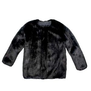 Women's Karl Lagerfeld Black Faux Fur Zipper Jacket Coat w/ Pockets FR 40 / 8 US